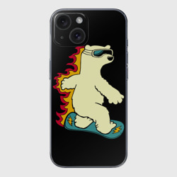 Чехол для iPhone 15 силиконовый с защитой камеры Мишка на борде