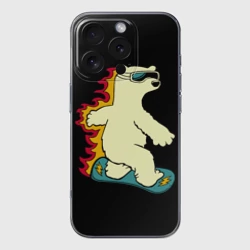 Чехол для iPhone 16 Pro силиконовый с защитой камеры Мишка на борде