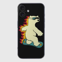 Чехол для iPhone 16 силиконовый с защитой камеры Мишка на борде