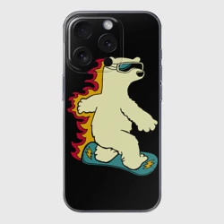 Чехол для iPhone 15 Pro Max силиконовый с защитой камеры Мишка на борде