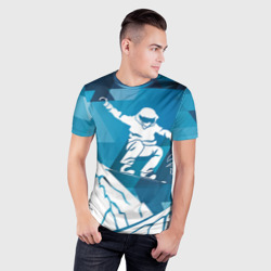 Мужская футболка 3D Slim Горы и сноубордист - фото 2