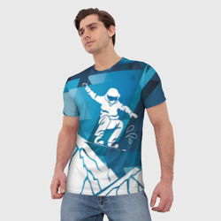 Мужская футболка 3D Горы и сноубордист - фото 2