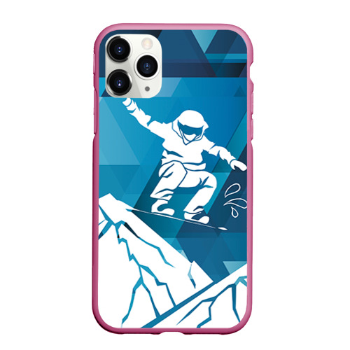Чехол для iPhone 11 Pro Max матовый с принтом Горы и сноубордист, вид спереди #2