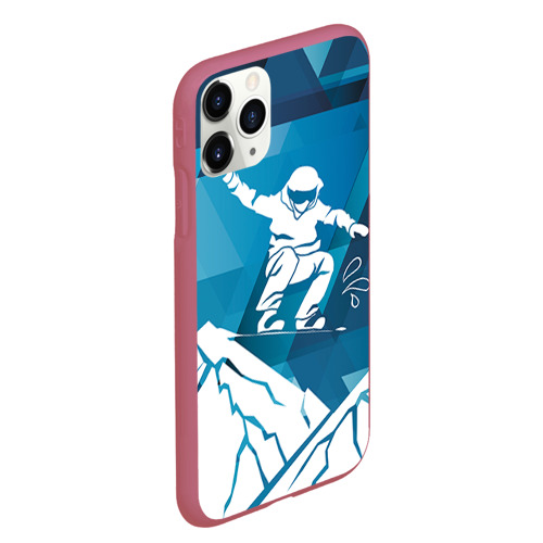 Чехол для iPhone 11 Pro Max матовый с принтом Горы и сноубордист, вид сбоку #3