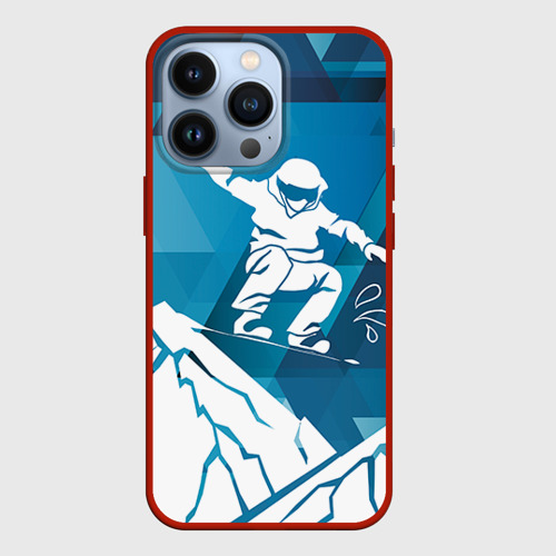 Чехол для iPhone 13 Pro Горы и сноубордист, цвет красный
