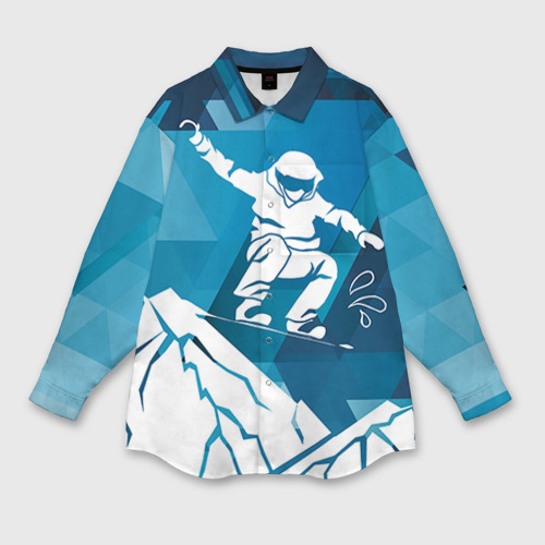 Мужская рубашка oversize 3D с принтом Горы и сноубордист, вид спереди #2