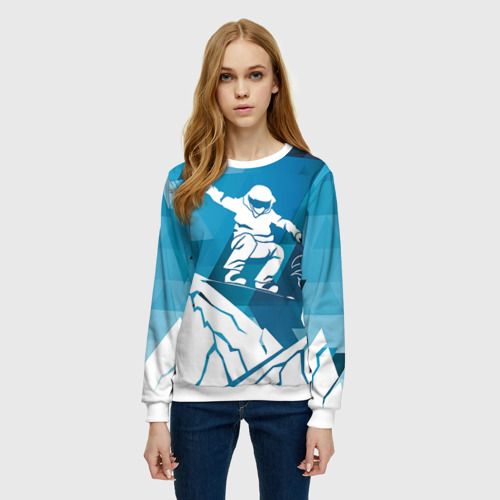Женский свитшот 3D Горы и сноубордист, цвет 3D печать - фото 3