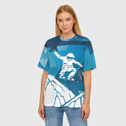 Женская футболка oversize 3D Горы и сноубордист, цвет 3D печать - фото 3