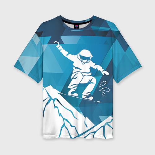 Женская футболка oversize 3D Горы и сноубордист, цвет 3D печать