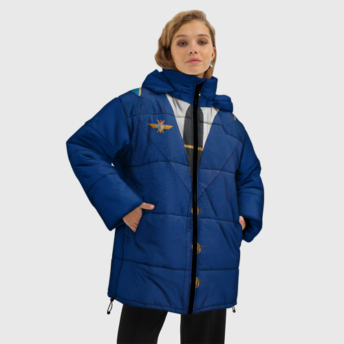 Женская зимняя куртка Oversize Китель, цвет светло-серый - фото 3