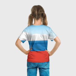 Футболка с принтом Триколор России для ребенка, вид на модели сзади №3. Цвет основы: белый