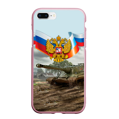 Чехол для iPhone 7Plus/8 Plus матовый Танк и символика РФ, цвет розовый