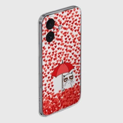 Чехол для iPhone 16 силиконовый с защитой камеры Сердцепад и сердитый кот - фото 2