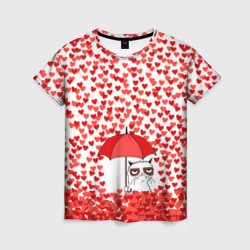 Женская футболка 3D Сердцепад и сердитый кот