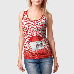 Женская майка 3D Сердцепад и сердитый кот - фото 2