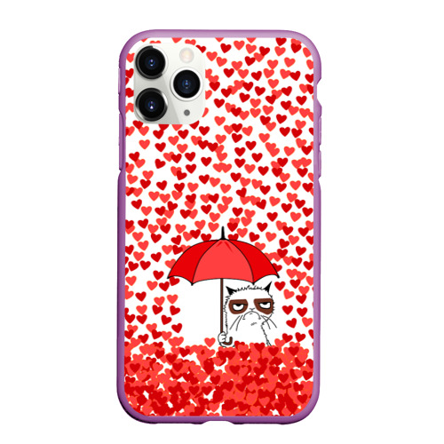 Чехол для iPhone 11 Pro Max матовый Сердцепад и сердитый кот, цвет фиолетовый