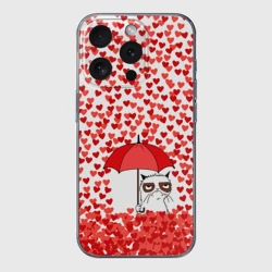 Чехол для iPhone 15 Pro Max силиконовый с защитой камеры Сердцепад и сердитый кот