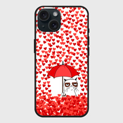 Чехол силиконовый для Apple iPhone 15 матовый Сердцепад и сердитый кот