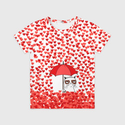 Детская футболка 3D Сердцепад и сердитый кот