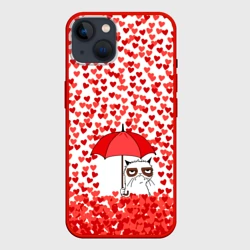 Чехол для iPhone 14 Сердцепад и сердитый кот