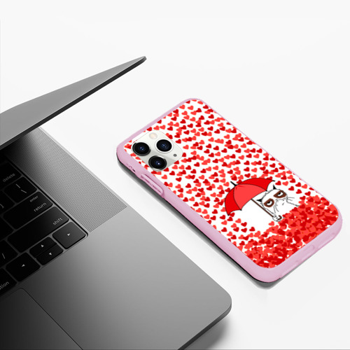Чехол для iPhone 11 Pro Max матовый Сердцепад и сердитый кот, цвет розовый - фото 5