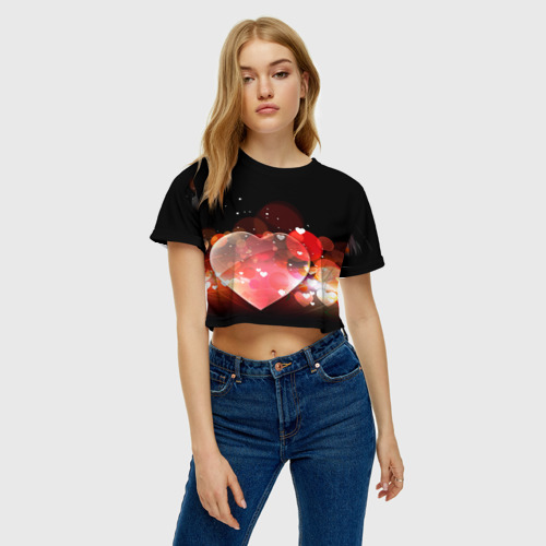 Женская футболка Crop-top 3D Сердца, цвет 3D печать - фото 3