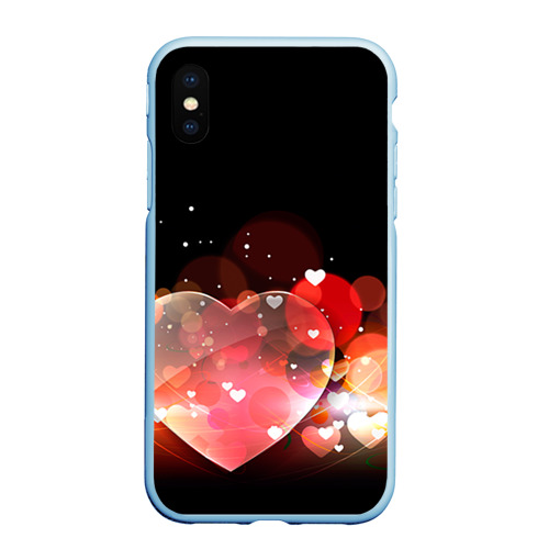 Чехол для iPhone XS Max матовый Сердца, цвет голубой