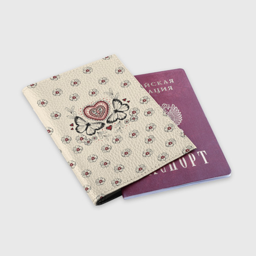 Обложка для паспорта матовая кожа Бабочки, цвет черный - фото 3