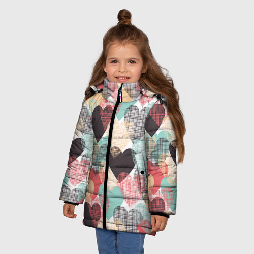 Зимняя куртка для девочек 3D Сердечки, цвет черный - фото 3