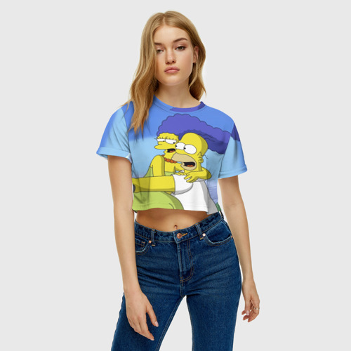 Женская футболка Crop-top 3D Гомер и Мардж, цвет 3D печать - фото 3