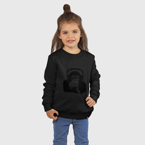 Детский свитшот хлопок Обезьяна в наушниках, цвет черный - фото 3