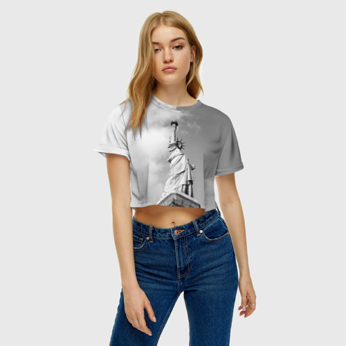 Женская футболка Crop-top 3D Статуя Свободы, цвет 3D печать - фото 3