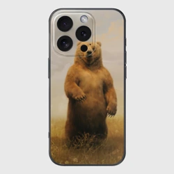 Чехол для iPhone 16 Pro силиконовый с защитой камеры Медведь в поле