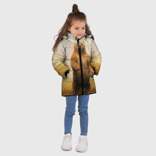 Зимняя куртка для девочек 3D Медведь в поле, цвет черный - фото 5