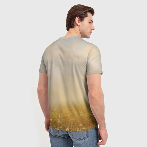 Мужская футболка 3D с принтом Медведь в поле, вид сзади #2