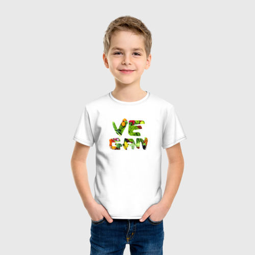Детская футболка хлопок Вегетарианец, цвет белый - фото 3