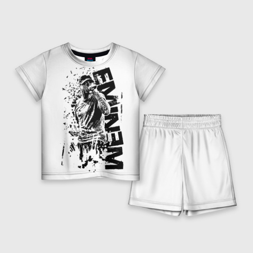 Детский костюм с шортами с принтом Eminem, вид спереди №1