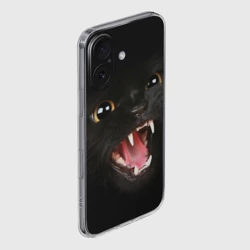 Чехол для iPhone 16 силиконовый с защитой камеры Черный кот в темноте - фото 2