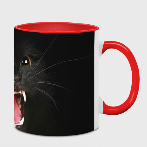 Кружка с полной запечаткой Черный кот в темноте, цвет белый + красный