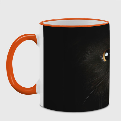 Кружка с полной запечаткой Черный кот в темноте, цвет Кант оранжевый - фото 2