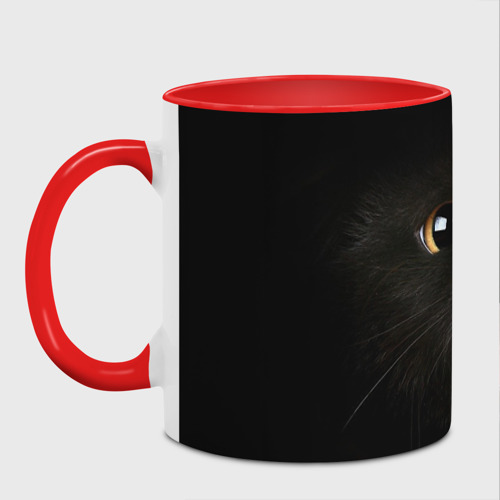 Кружка с полной запечаткой Черный кот в темноте, цвет белый + красный - фото 2