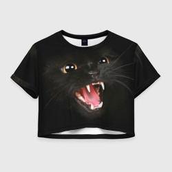 Женская футболка Crop-top 3D Черный кот в темноте