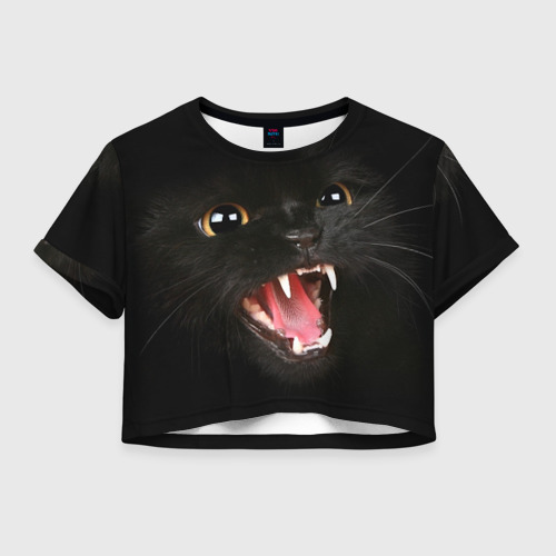 Женская футболка Crop-top 3D Черный кот в темноте, цвет 3D печать