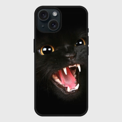 Чехол силиконовый для Apple iPhone 15 матовый Черный кот в темноте