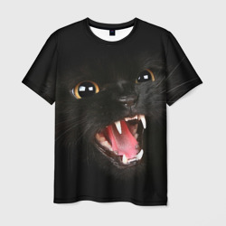 Мужская футболка 3D Черный кот в темноте