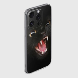 Чехол для iPhone 15 Pro Max силиконовый с защитой камеры Черный кот в темноте - фото 2