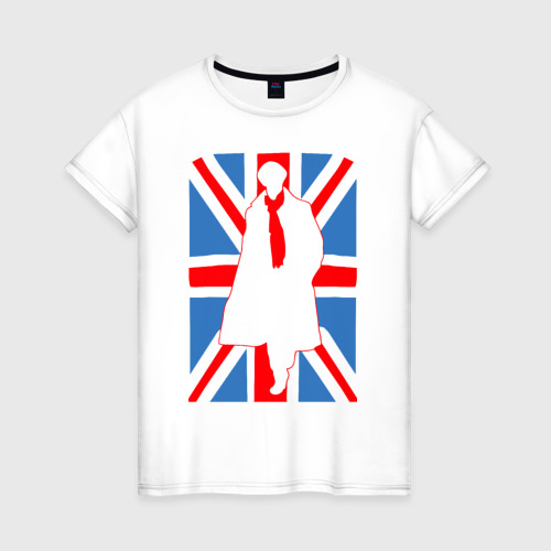 Женская футболка хлопок Sherlock Holmes Union Jack, цвет белый