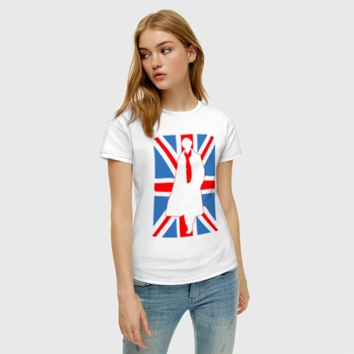 Женская футболка хлопок Sherlock Holmes Union Jack, цвет белый - фото 3