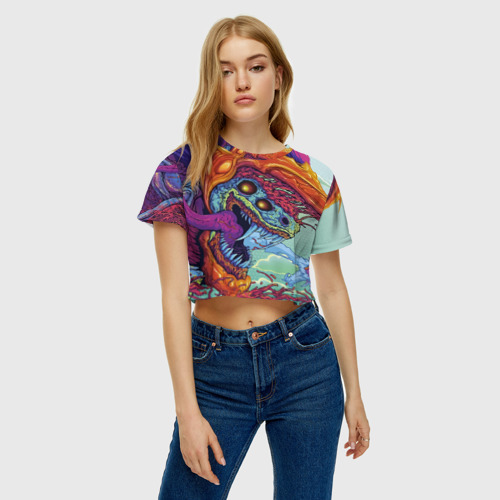 Женская футболка Crop-top 3D Hyper beast, цвет 3D печать - фото 4