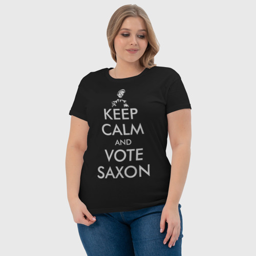 Женская футболка хлопок Keep Calm and Vote Saxon, цвет черный - фото 6